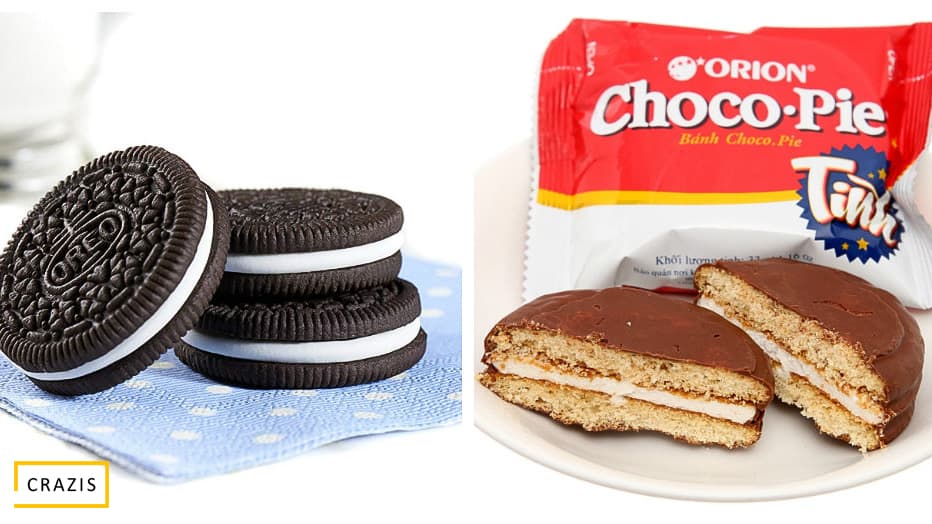 Chỉ một chiếc bánh Chocopie (33 g) và 3 cái bánh Oreo (29.4 g) đều chứa đến 11 g đường.